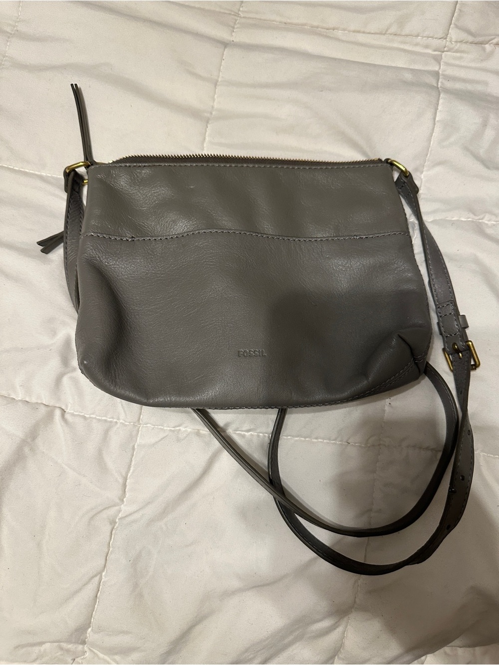 Fossil Charcoal Gray Leather Crossbody Bag